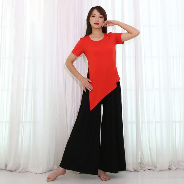 

spring and summer uniforms new classical dance belly dance wide-legged pants loose robes oriental performance clothing, Black;red