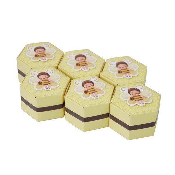 

50pcs cute bees hexagon candy boxes baby shower favors gift box for packaging sugar boxes wedding party favors