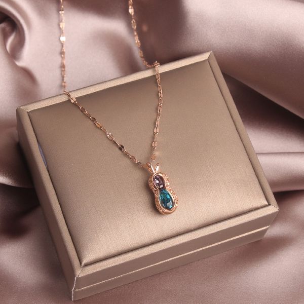 

korean new design fashion jewelry simple titanium steel clavicle peanut color crystal pendant female necklace pearl necklace, Silver