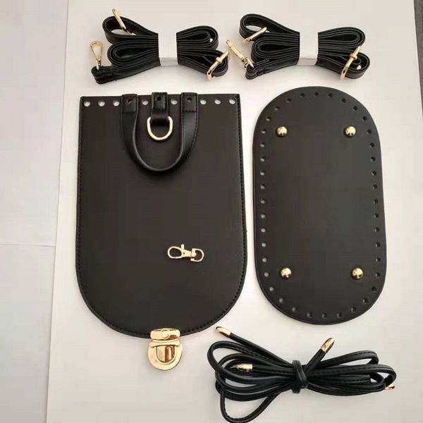 

2019 diy bag backpack 5pcs set handmade handbag shoulder strap woven bag set solid color bottoms with hardware accessories, Black