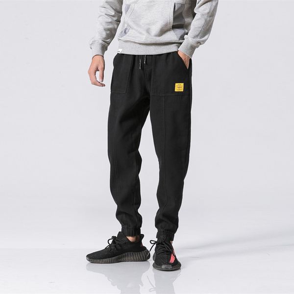 

yi dao vintage winter new style men's casual pants japanese-style retro trend loose-fit ankle banded pants solid color harem pan, White;black