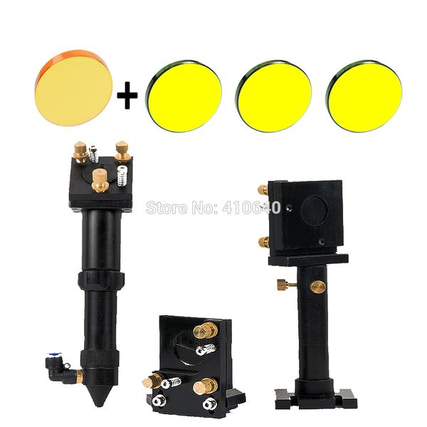 Conjunto completo de cabeça de laser Suporte de lente de laser Suporte de espelho de reflexão a laser com 3 espelhos refletivos e 1 lente de foco Co2