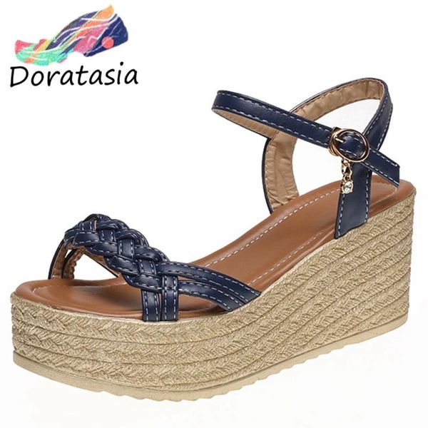 

doratasia women fashion high wedges shoes 2020 summer sweet platform sandals women concise solid color sandals, Black