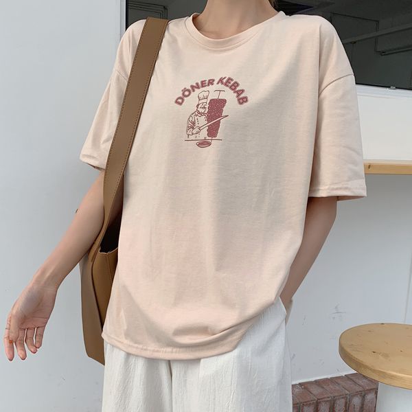 

nijiuding cartoon cotton cute short-sleeved t-shirt female summer fashion -2xl size casual new t-shirt, White