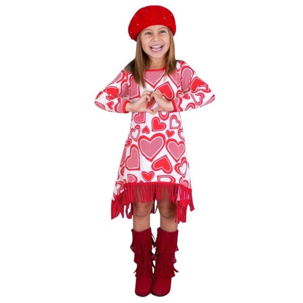 

valentine's day kids dress toddler baby girls heart print tassels straight dress clothes spring children lovely dresses #lr5, Red;yellow