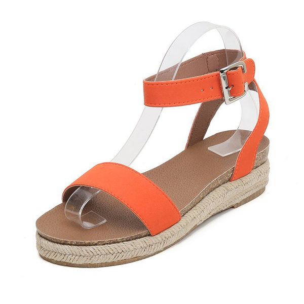 

5 colors new straw women sandals peep toe buckle fashion roman sandals women wedge summer beach ladies sandal eu size:35-43, Black
