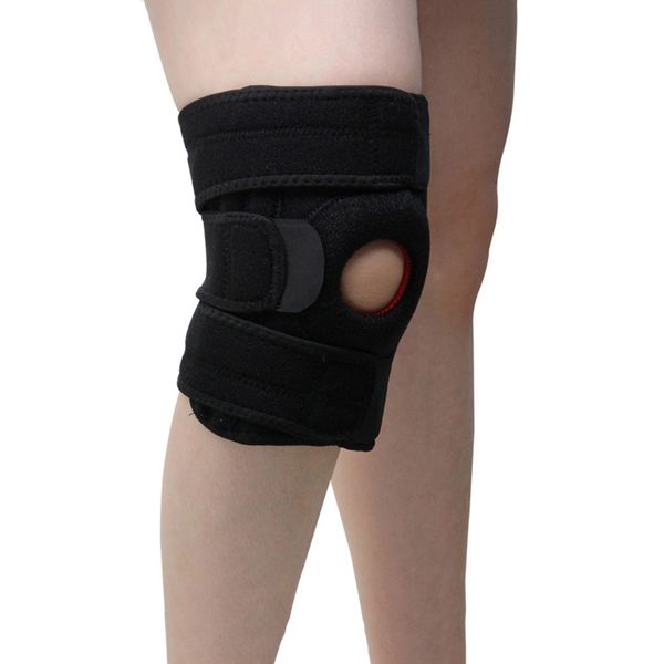 

knee brace adjustable support sports knee support elastic training brace kneepad shockproof hole design patella pads, Black;gray
