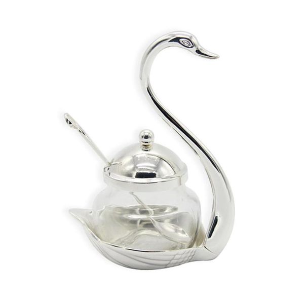 

new aluminum alloy condiment pot seasoning container spice glass jar salt sugar bowl pepper coffee storage organizer swan rack s