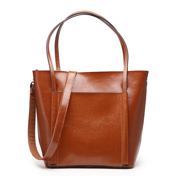 

autumn female oil wax cow leather handbag women genuine leather large handle retro portable shoulder messenger bags
