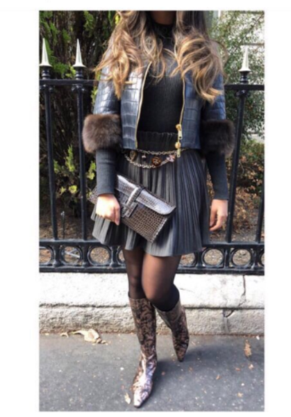 

arlenesain real croco leather short women jacket with real sable fur on sleeves, Black
