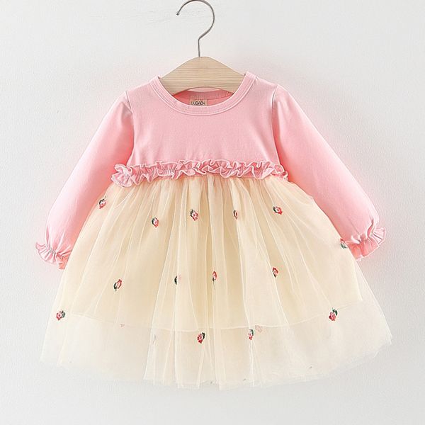 

toddler baby girl embroideried floral tulle patchwork dress princess girls tutu dress toddler baby birthday outfits vestido e1, Red;yellow