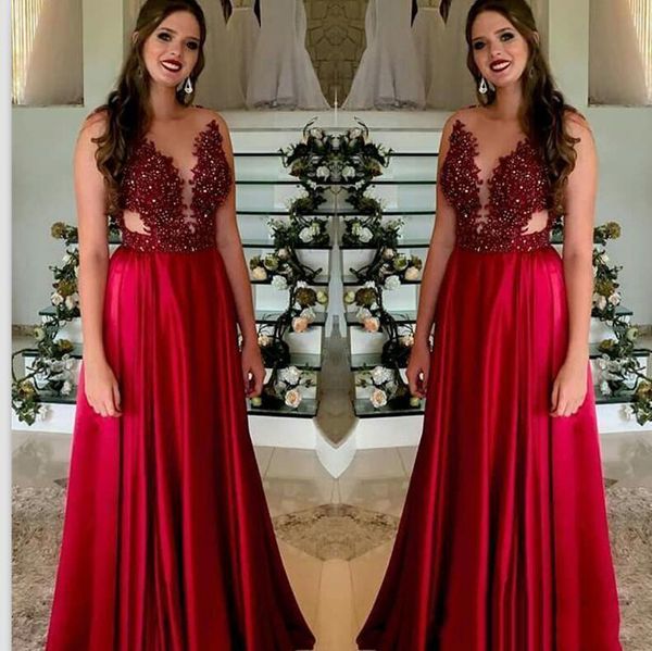 

2019 red sheer neck prom dress with lace appliques blink sequined party dress a-line formal gown evening dress, Black