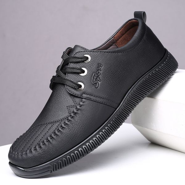 

autumn men's soft bottom casual shoes leather flats male sneakers breathable reflective black handsome men business shoes *531
