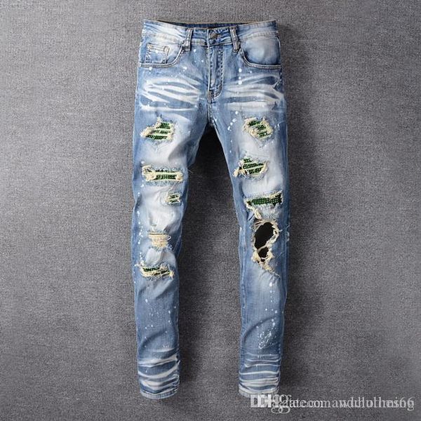 

2020 new jeans luxury men designer jeans patch slim paint little feet locomotive luxury fashion mens designer joggers, Blue