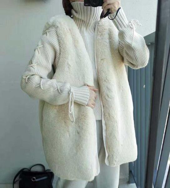 

woman winter europe and the united states new korean version boutique slim trend business sleeveless rabbit fur coat / 6789 s, Black