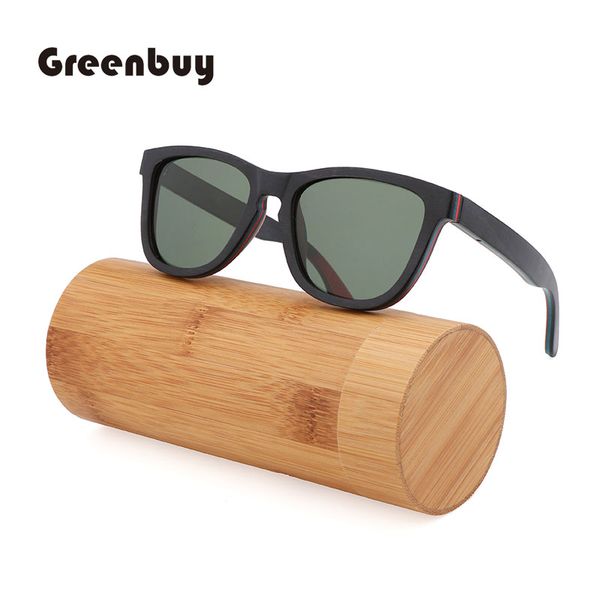 

greenbuy new skateboard wood black wood polarized square frame sunglasses 2019 men's lens uv400 retro men's sunglasses, White;black