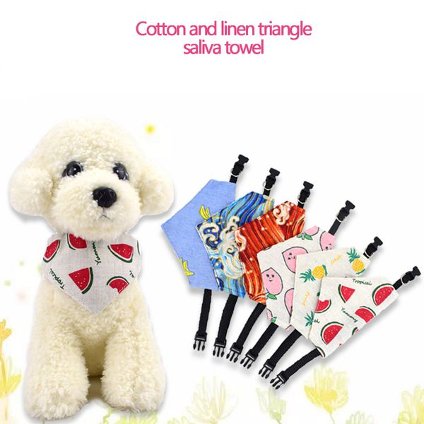 

fashionable and durable pet collar triangle scarf small and medium-sized dog double cotton linen printed charming saliva towel