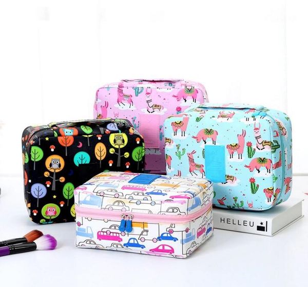 

30pcs cosmetic bag women pu&oxford printed large capacity flap travel wash bag 6colors