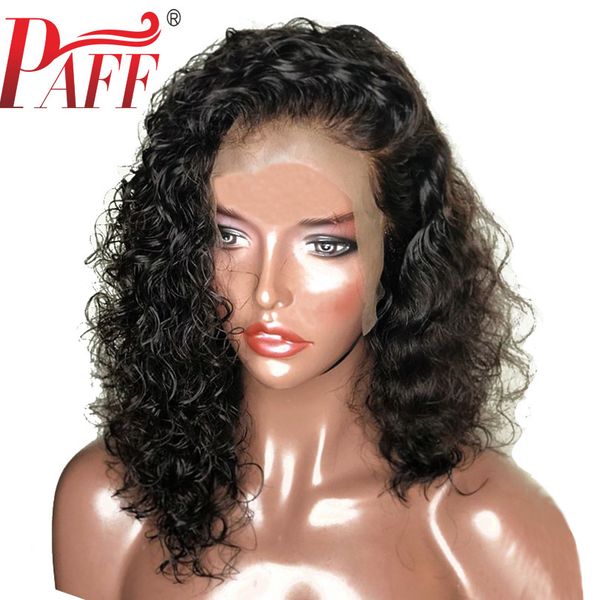 

paff curly human hair wig brazilian short bob lace front human hair wigs for women full and thick side part baby hair, Black;brown