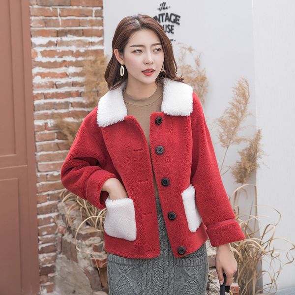 

2019 women's real natural sheep fur coat jacket lamb shearling wool short thick warm winter elegant overcoat plus size girls, Black