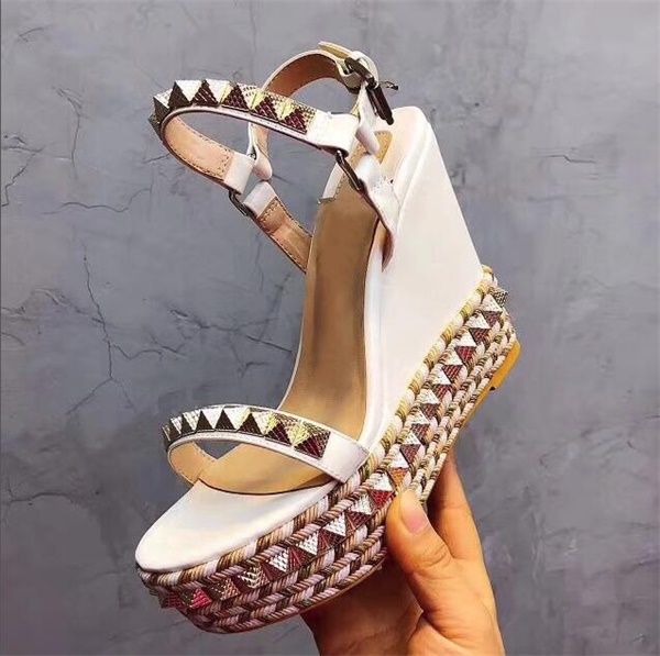 

women luxury cataclou cork wedge red bottom sandal designer sandal girls high heels party wedding shoes with box us 35-41 lll, Black