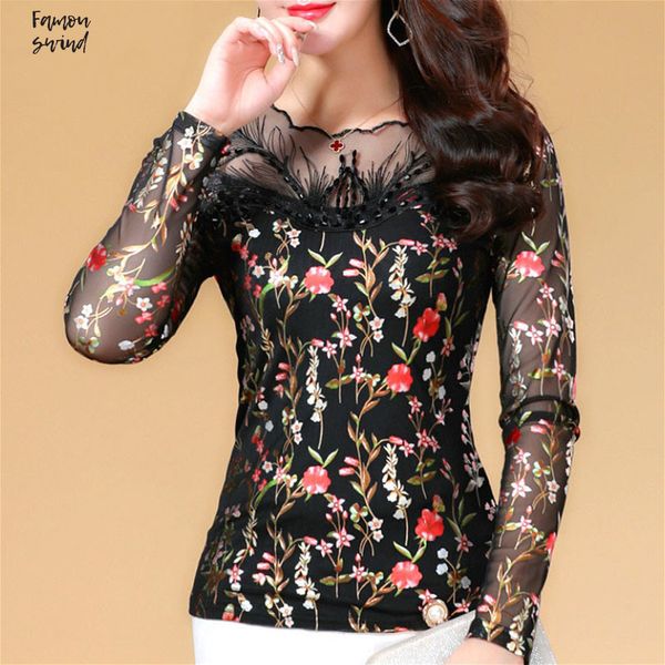 

блуза blusas mujer de moda кружева полный выдалбливают harajuku офис lady regular цветочные o шеи повседневный slim fit 1455, White
