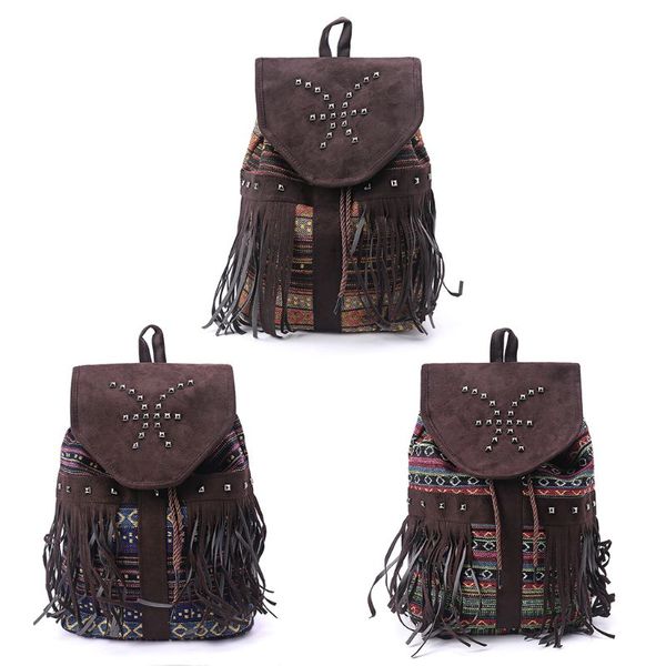 Women Vintage Rivet Three Uses Multifunction Bag Travel Leather Casual Backpack