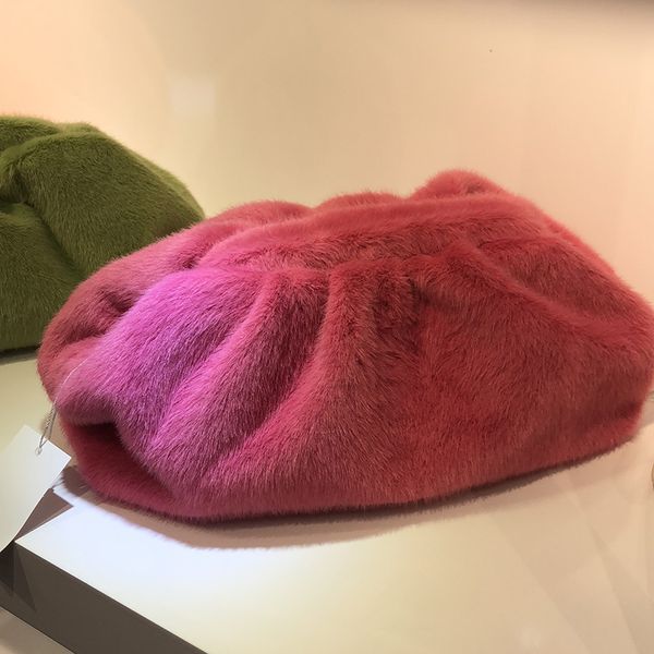 

caker brand 2019 women bags japen korean style faux fur day clutches ruched bag drop shipping
