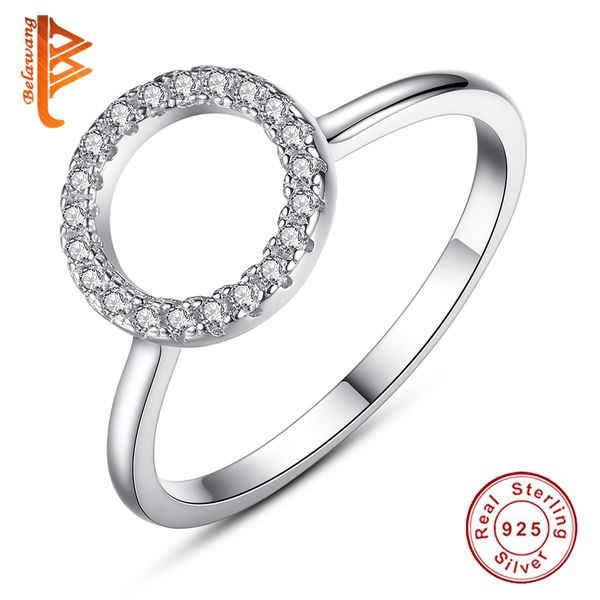 

belawang real 925 sterling silver natural handmade fashion jewelry finger rings hollow round big rings for women ladies bijoux, Slivery;golden