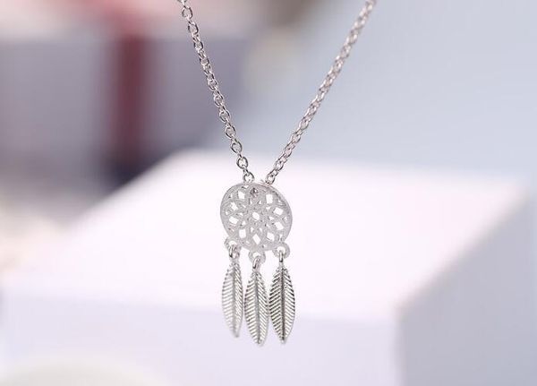 

new fashion ethnic tassel dreamcatcher with feathers pendant necklace for women gift bijoux femme syxl020, Silver