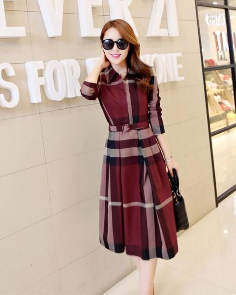 

fashion temperament women clothing printing lattice dress 2019 new long sleeve lapel elegant dress club party large size dresses vestidos, Black;gray