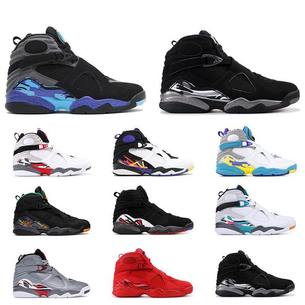 

2019 men 8s basketball shoes 8 aqua chrome playoff reflections of a champion three peat tinker mens sports sneakers size 8-13