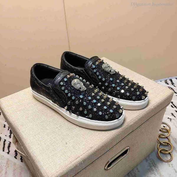 

designs fashion spike loafer dress shoes red bottom sneaker party wedding leather lace-up casual wan1, Black;red