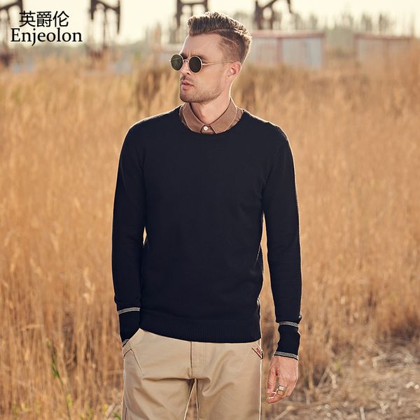 

enjeolon men sweaters 2019 autumn winter fashion casual slim fit knitted mens pullovers brand clothes knitwear my3250, White;black