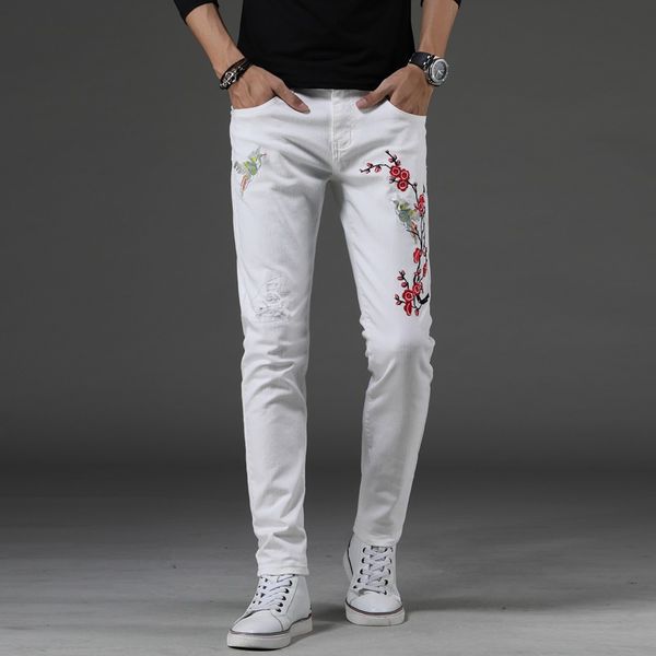 

small stretch white men jeans embroidered jeans men blue and black asia size 28 -38