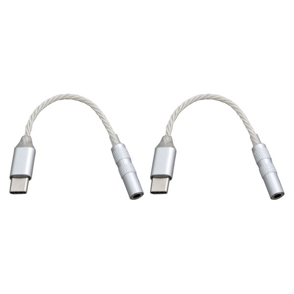 

2 pcs usb type-c to 3.5mm headphone audio decoding adapter cable silver