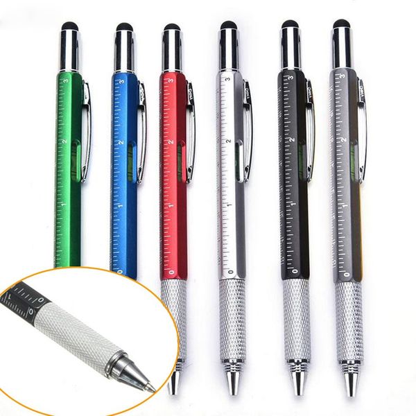 

1pc multi function touch screen tool stylus pen with spirit level ruler screwdriver 0.7 mm ball point pen combo writing tool, Blue;orange