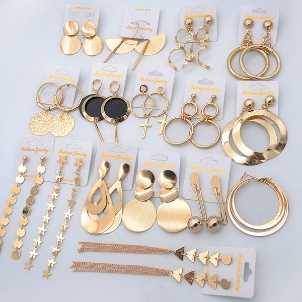 

yumfeel new vintage exaggerate big circle dangle earrings matte gold drop earrings for women long earring party jewelry gifts, Golden