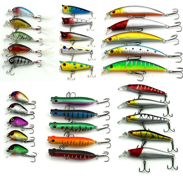 

30pcs/lot fishing lure mixed 6 models fishing tackle 30 colors minnow lure crank lures popper mix fishing bait