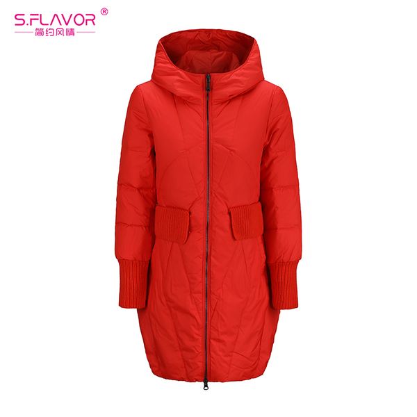 

s.flavor women winter warm down coat hooded zipper parka new long sleeve down jackets women winter casual outerwear, Black