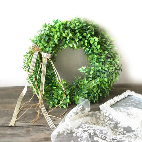 

15.75'' artificial green leaves wreath front door wreath shell grass boxwood hanging for wedding party decor 2020 new