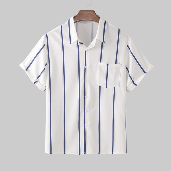 

men's striped button down shirt casual loose short sleeve shirts summer fashion slim casual streetwear clothes shirts, White;black
