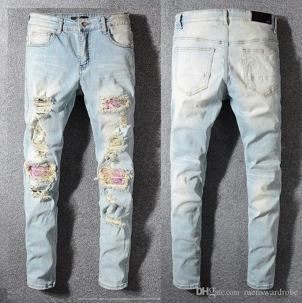 

New brand jean famou de igner fa hion pant amiri jean men hole pant ca ual patch trou er feet pant elling lim trou er new 1 1