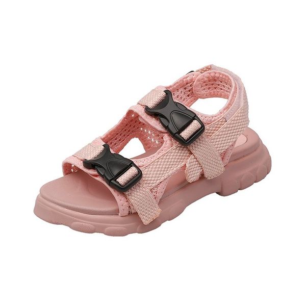 

2019 summer kid's shoes sandals hook & loop solid round toe neutral flat heels non-slip, Black;red