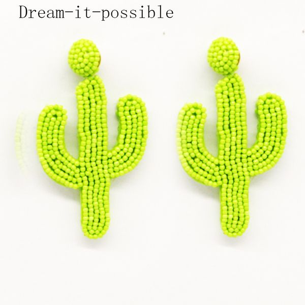 

dream-it-possible bohemian cute trendy charm big long handmade green bead cactus drop beaded earrings for women 2019 jewelry, Silver