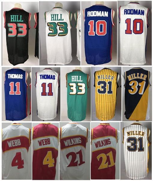 

#33 grant hill jerseys stitched grant hill shirts dennis #10 rodman jersey 31# reggie miller spud #4 webb dominique #21 wilkins, Gray;blue