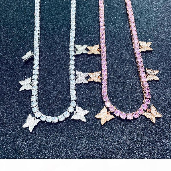 

charming mens women necklace 16inch rose gold silver colors full cz butterfly pendant tennis chain necklace for men women gift