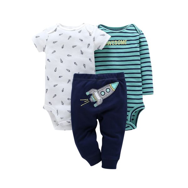 

long sleeve bodysuit stripe+romper+pant clothes set for baby boy 2020 new born girl outfit newborn summer clothing babies suit, White