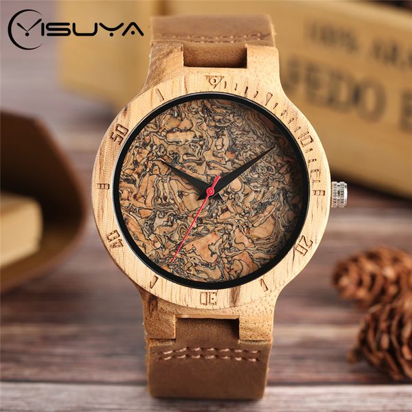 

yisuya nature broken leaf wood watch men analog quartz leather strap fashion novel bamboo wrist watch women modern cool clock, Slivery;brown