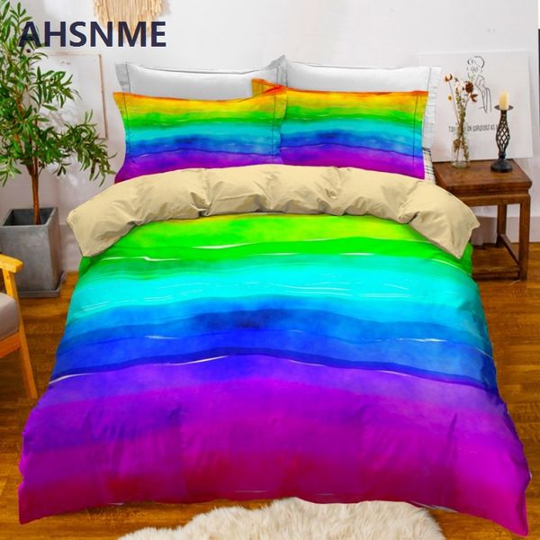 Ahsnme Rainbow Duvet Cover Set Bright Colorful Bedding Set
